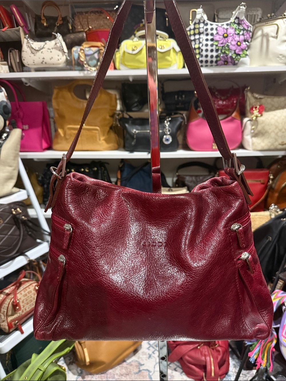 Giudi Italian Leather Shoulder Bag - Burgundy Women’s Handbag-